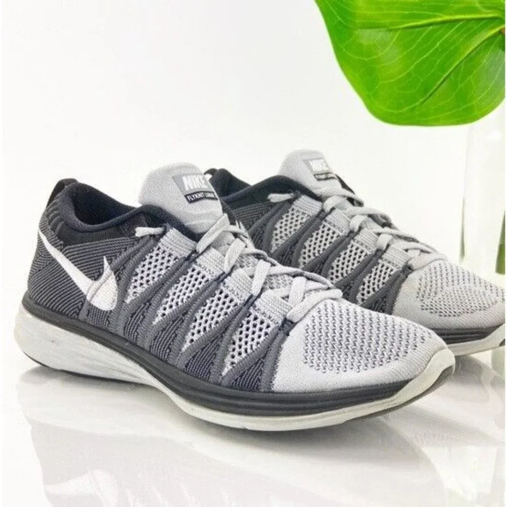 Nike Mens Lunar Flyknit Running Shoes Size 7 Gray Black Knit Low Sneaker Trainer